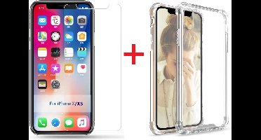 Ntech hoesje Geschikt voor iPhone Xs Screenprotector Tempered Glass + Anti Shock Hoesje