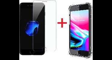 Ntech hoesje Geschikt voor iPhone 8 / 7 Screenprotector Tempered Glass + Anti Shock Hoesje