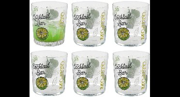 Gerimport Mojito cocktailglazen - 6x - gedecoreerd glas - met teksten - 360 ml