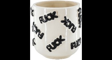 Housevitamin Plantenpot – ‘F*CK’ Design – Keramiek – Zwart/Wit – 11x11x11,5 cm – Waterdichte Pot – Eyecatcher voor Interieur