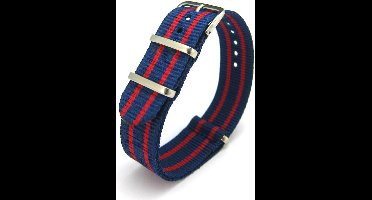 Premium Blue Red - Nato strap 20mm - Stripe - Horlogeband Blauw Rood