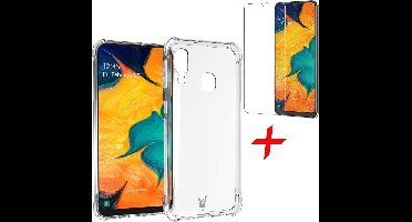 Hoesje geschikt voor Samsung Galaxy A30 - Anti Shock Proof Siliconen Back Cover Case Hoes Transparant - Tempered Glass Screenprotector