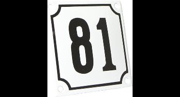 Emaille huisnummer wit/zwart nr. 81 10x10cm