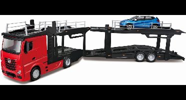 Bburago MERCEDES BENZ ACTROS 2545 MULTICAR CARRIER + RENAULT CAPTUR 2016 rood/blauw schaalmodel 1:43