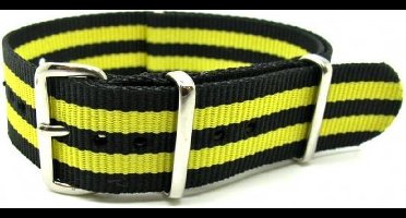 Premium Black Yellow - Nato strap 20mm - Stripe - Horlogeband Zwart Geel