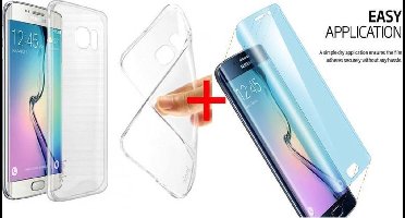 Hoesje geschikt voor Samsung Galaxy S7 Edge - Transparant TPU Silicone Gel Case Skin + Curved Tempered Glass Screenprotector 2,5D 9H (Gehard Glas)
