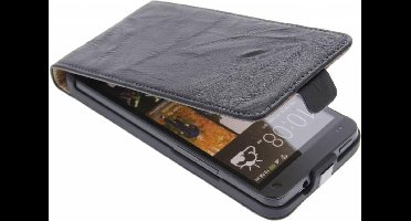 Zwarte kreukelleder flipcase - HTC One M7