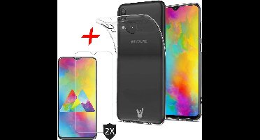 Hoesje geschikt voor Samsung Galaxy M20 Hoesje + 2x Screenprotector Case-Friendly - Transparant Siliconen TPU Soft Case - iCall