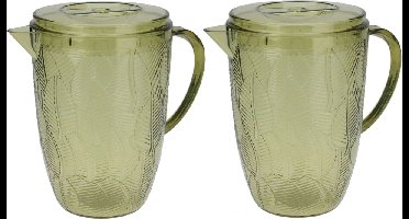 Excellent Houseware Schenkkan/waterkan - 2x - groen - 2500 ML - kunststof - D14 x H21 cm