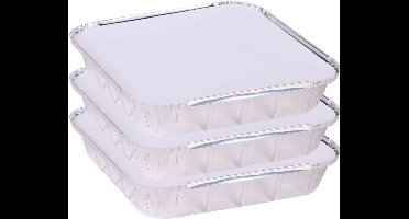Elite Meal prep voedsel bewaar bakjes - Aluminium - 3x - 25 x 25 x 5 cm - met deksel