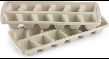 Plasticforte IJsblokjesvormen set 2x stuks met deksel - 24x ijsklontjes - kunststof - beige