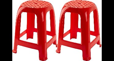 PlasticForte Keukenkrukje/opstapje - 2x - Handy Step - rood - kunststof - 37 x 37 x 46 cm