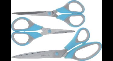 3x stuks scharen / scharenset 14 / 17 / 21 cm blauw - hobbyscharen / textielscharen / universele schaar / huishoudscharen