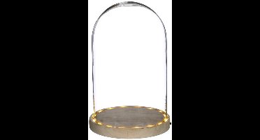 Ideas 4 Seasons Decoratie stolp - glas - houten plateau - LED verlichting - D17 x H25,5 cm