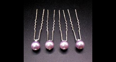 Haarpinnen parel violet kleur met strass steentje per 4 stuks.
