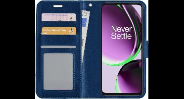 Hoesje - Met Pasjeshouder - Geschikt voor OnePlus Nord CE 3 Lite - Luxe Bookcase Portemonee - Flip Case - Kunstleer Book Case - Flipcase - Book Cover - Walletcase - Portemonneehoes - Donkerblauw