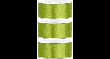3x Hobby/decoratie lime groene satijnen sierlinten 2,5 cm/25 mm x 25 meter - Cadeaulinten satijnlinten/ribbons - Lime groene linten - Hobbymateriaal benodigdheden - Verpakkingsmaterialen