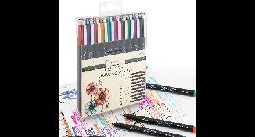 Fineliners Gekleurd 10pcs - Bullet Journal Pennen Voor Volwassenen 9 Fineliners en 1 Zwarte Brush Pen - Handlettering - Gekleurde Pennen - Ontwerpen - Designs - Cartoons - Tekeningen