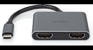 Nedis USB-C Adapter - 2-in-1 - USB 3.2 Gen 1 - USB-C Male - 2x HDMI - 4K@30Hz - 0.10 m - Rond - Vernikkeld - PVC - Zwart - Doos