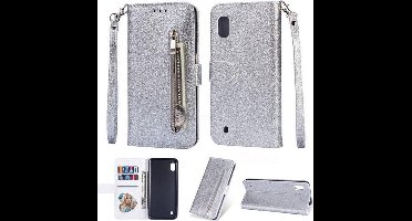 LuxeBass Hoesje geschikt voor Samsung Galaxy A01 Glitter Bookcase hoesje Portemonnee met rits - Rose Goud - telefoonhoes - gsm hoes - telefoonhoesjes