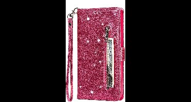 LuxeBass Hoesje geschikt voor Samsung Galaxy A72 5G Glitter Bookcase met rits - hoesje - portemonneehoesje - Roze - telefoonhoes - gsm hoes - telefoonhoesjes