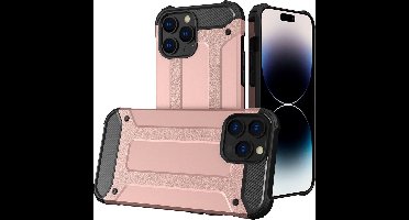 LuxeBass Hoesje geschikt voor Apple iPhone 14 Pro Max - RoseGoud - Armor case
