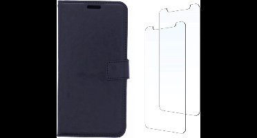 LuxeBass Huawei P Smart Plus 2019 hoesje book case + 2 stuks Glas Screenprotector zwart - telefoonhoes - gsm hoes - telefoonhoesjes - glas scherm - bescherming