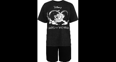 Disney herenpyjama met korte mouwen, zomerpyjama in zwart en grijs, gemaakt van OEKO-TEX katoen.