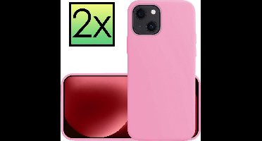 Hoesje - 2 Stuks - Geschikt voor Apple iPhone 15 Plus - Sterk & Shockproof - Case Siliconen - Back Cover - Telefoon Hoes - Lichtroze