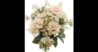 Chaks Rozen kunstbloemen boeket - 5x - ivoor/zalm kleurig - H41 cm