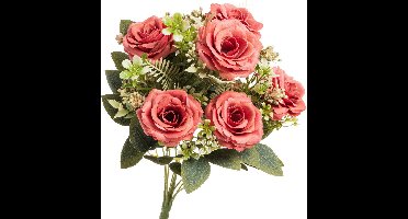 Chaks Rozen kunstbloemen boeket - 6x - roze - H43 cm