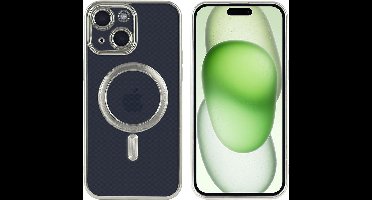 Hoesje Geschikt voor iPhone 15 Magsafe hoes - Lens beschermer – backcover – Transparant / Zilver