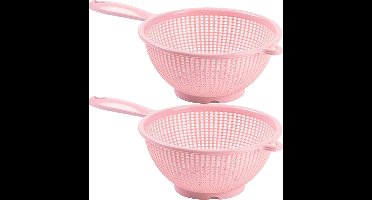 Plasticforte Keuken vergiet/zeef met handvat - 2x - kunststof - Dia 22 cm x Hoogte 10 cm - roze