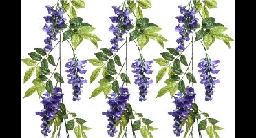 Decoris regen/wisteria kunsttak - blauw - kunstplanten slinger 150 cm - 3x - Kunstplanten/kunsttakken