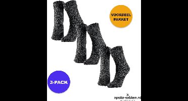 Apollo - Wollen Huissokken Unisex - 3-Pack Voordeel - Zwart - Maat 43/46 - Huissokken - Wintersokken antislip
