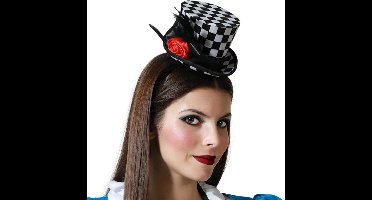 Verkleed Verkleed diadeem mini hoedje - zwart/wit - meisjes/dames - Clown thema