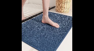 Badmat, antislip, wasbaar, 60 x 90 cm, zacht chenille, badmat, super absorberend, antislip, machinewasbaar voor douche, badkamer, bad - blauw