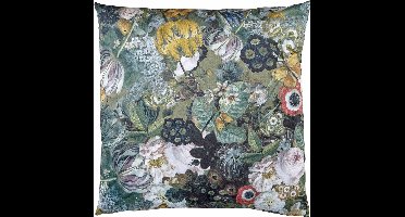 Sierkussen Bloemenprint - Velvet - Groen - 60x60 cm (BxH)