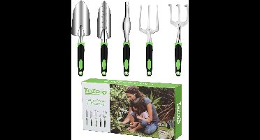 Tuingereedschapset, tuingereedschap van gegoten aluminium met antislip rubberen handgreep, ergonomische handgreep, tuinschep, wieder, handhark, handvork en plantenbak, cadeau voor mannen en vrouwen