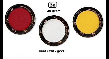 3x Set PXP Professional Colours schmink rood/wit/geel 30 gram - Schminken verjaardag feest festival thema feest