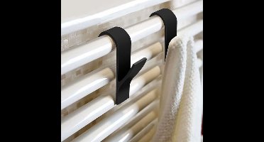 *** Handdoekhaak set (2 stuks) Zwart - Kunststof - Kleding Haak Voor Radiator - Handdoek Houder Hangend aan Verwarming - Badkamer Haken Hangend van Heble® ***