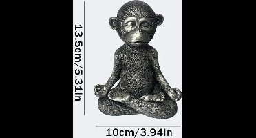 home deco - aap - aapje - dieren beeldje - beeld - yoga - meditatie - polyresin - zwart - zilver - decoratie - verzameling - mooie details