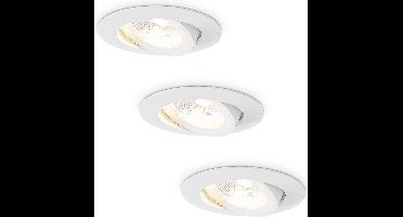 HOFTRONIC inbouwspots Lugo 3 stuks – dimbaar 5 watt 450 lumen 2700K warm wit licht – kantelbaar – aluminium wit – IP65 – badkamer inbouw spot buiten plafondspots dimbare ledspots