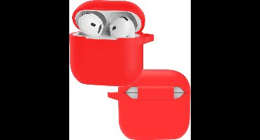 Hoes - Geschikt voor Apple AirPods 4 - Siliconen Hoesje met Clip - Silicone Case Cover - Rood