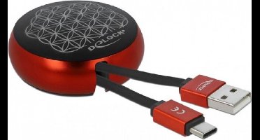 USB-intrekbare kabeltype-A tot USB-C zwart / rood