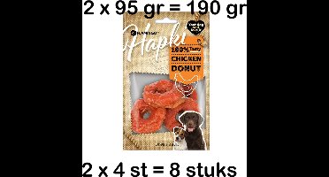 ** 2 X ** Flamingo hapki hondensnack - Donuts met kip - 95 gr. 4 stuks/verpakking = 8 stuks = 190 gram