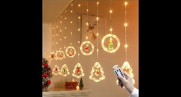 Cliste Christmas 3m LED Kerstverlichting met Ronde en Kerstboom Vorm met Kerstman en vriendjes - Met afstandsbediening - Feestelijke Decoratie voor de Feestdagen - Voor binnen - Kerst - Kerststerren - feest licht gordijn - Warm wit licht