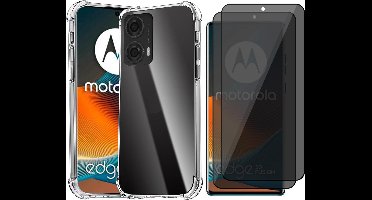 Hoesje geschikt voor Motorola Edge 50 Fusion - 2x Privacy Screenprotector Volledig Dekkend Glas - Shockproof Transparant