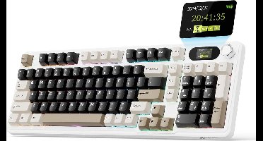 ATTACK SHARK X98 - Draadloze Mechanisch Gaming Toetsenbord - TFT Scherm - Multifunctionele Draaiknop - PBT Keycaps - Wired/2.4G/Bluetooth Tri-Mode - Gasket Mod - 98keys - Cheese White
