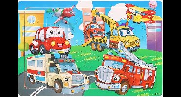 Voertuigen Houten Puzzel voor Kinderen - 30 Stuks - Speelgoed met Brandweerwagen, Ambulance en Vrachtwagens - Educatief Speelgoed vanaf 3 Jaar